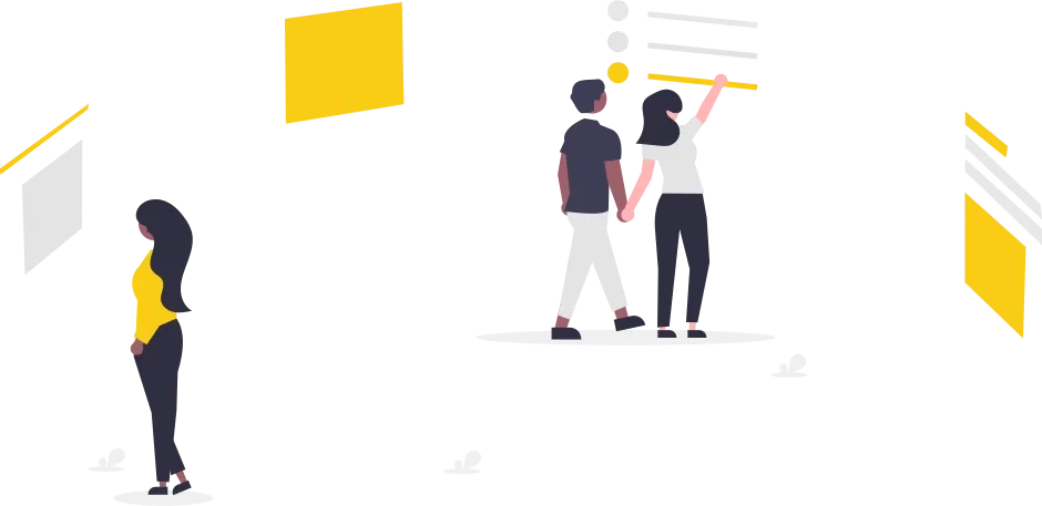 illustration of people looking at web content