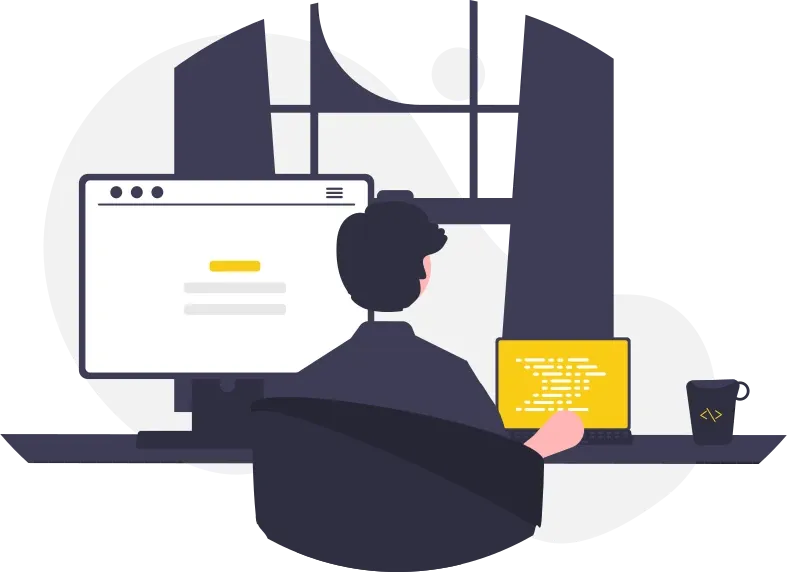 illustration of a man working on code